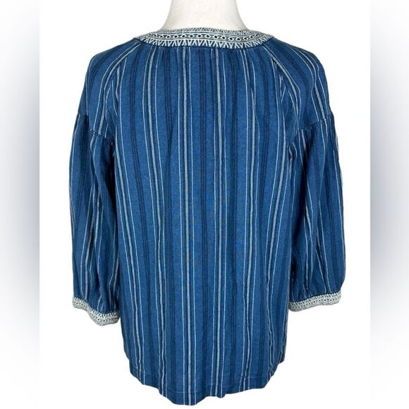 Massimo Dutti Blue Chambray Striped Embroidered Blouse Top - Picture 3 of 5
